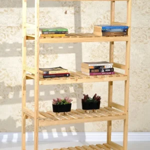 5 Raflı Masif Ahşap Kitaplık