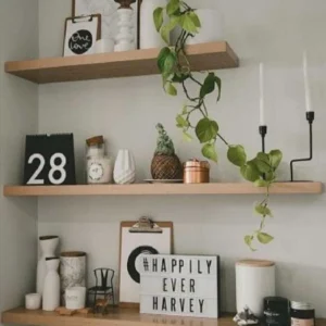 Masif Dekoratif Tasarım 3'lü Uçan Raf Kitaplık Gizli Bağlantılı Raf Aksesuar Rafı