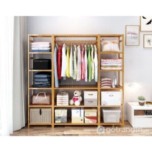 Çok Raflı Ahşap Askılı Gardolap