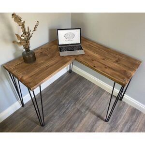 Doğal Ahşap L Demir Ayaklı Çalışma ve Bilgisayar Masası 120x50